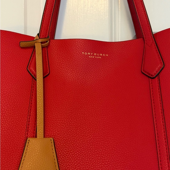 Tory Burch Red Leather Tote with Tan Accents - Picture 2 of 12